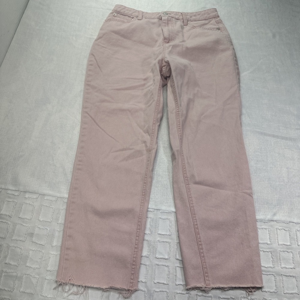 No Boundaries Womens Pink High Rise Straight Leg Raw Hem Cotton Denim Jeans 11